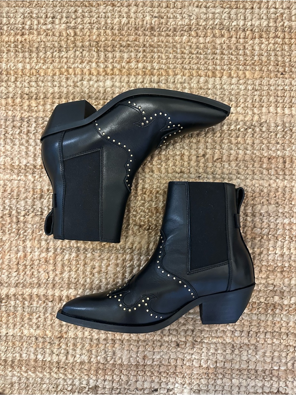 All Saints “Denver” Black Leather Studded Boot - 8 - Picture 2 of 8